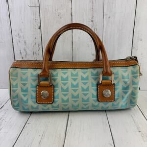 VTG Michael Kors Teal Blue Italian Jacquard Glenbrook Roll Bag Canvas Barrel